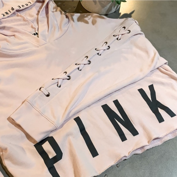 PINK Cropped Sweatshirt Hoodie - Size Small - Picture 2 of 4